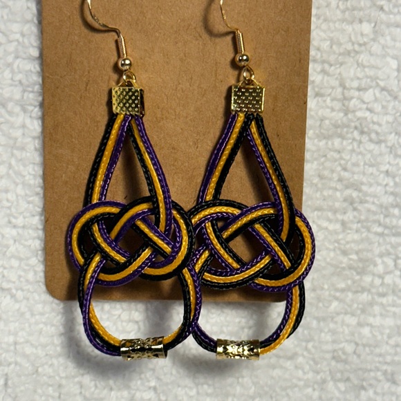 Handmade Black Purple and Gold Earrings - Picture 3 of 4